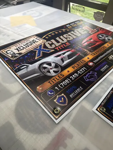 Sheet of full-color printed decals with car graphics