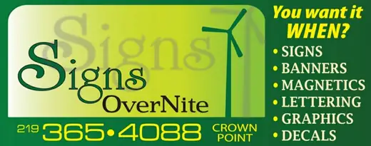 Green Signs OverNITE sign listing signs, banners, magnetics, lettering, graphics and decals